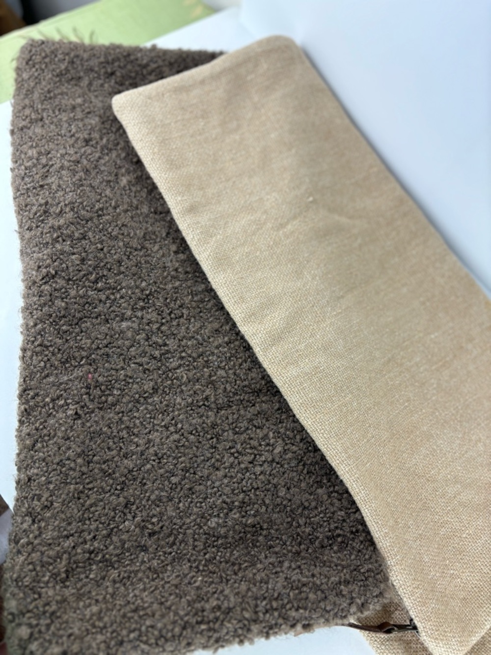 Pottery Barn Pillow Covers-Rustic Burlap & Brown Boucle Pair-Neutrals/Texture